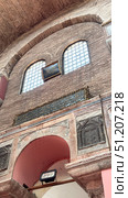 Turkey, Istanbul, the Bazaar district, Kalenderhane mosque (former Byzantine church from the 12th century, converted in mosque in 1453) colorful stained glass Stained glass windows. Decorative colored frames transparent glasses for church cathedral medieval windows recent vector templates. Стоковое фото, фотограф Zita Khasanova / Фотобанк Лори