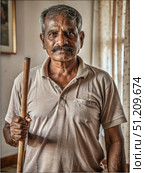 A Kerala Man Standing in a Room. Generative AI. Стоковое AI-изображение, AI-художник Roman Zavorotny / Фотобанк Лори