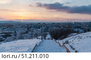 Panorama of the city of Pyatigorsk, Stavropol krai on a winter evening (2023 год). Стоковое фото, фотограф Юлия Белоусова / Фотобанк Лори