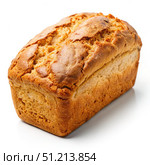 Freshly Baked Loaf of Quick Bread on a White Background. Generative AI. Стоковое AI-изображение, AI-художник Roman Zavorotny / Фотобанк Лори