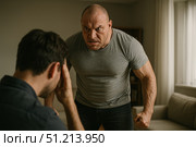 Intense Confrontation: A Scene of Emotional Turmoil and Conflict Between Two Individuals Captured in a Domestic Setting. Стоковое AI-изображение, AI-художник Башкирова Анна / Фотобанк Лори