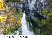 Summer landscape of Ruskeala Park. Turquoise marble canyon. Russia, Republic of Karelia, Ruskeala Village. Стоковое фото, фотограф Photojuli / Фотобанк Лори