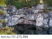 Summer landscape of Ruskeala Park. Turquoise marble canyon. Russia, Republic of Karelia, Ruskeala Village. Стоковое фото, фотограф Photojuli / Фотобанк Лори