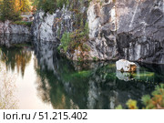 Summer landscape of Ruskeala Park. Turquoise marble canyon. Russia, Republic of Karelia, Ruskeala Village. Стоковое фото, фотограф Photojuli / Фотобанк Лори