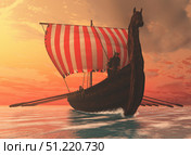A Viking longboat sails to new shores. Corey Ford/Stocktrek Images/TASS. Стоковое фото, агентство ТАСС / Фотобанк Лори