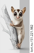 Stages of digital illustration showing a cute sugar glider gradually transforming from initial sketch lines to a fully rendered, realistic depiction, isolated on a white background. Стоковое AI-видео, аниматор Юрий Поздников / Фотобанк Лори
