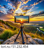 Smartphone Timelapse of Sunrise Over Valley. Generative AI. Стоковое AI-изображение, AI-художник Roman Zavorotny / Фотобанк Лори