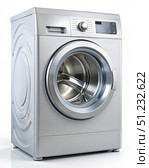 Modern Silver Washing Machine With Front Loading Door. Generative AI. Стоковое AI-изображение, AI-художник Roman Zavorotny / Фотобанк Лори