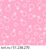 Seamless pattern of hand sketched diamond rings and hearts. Doodle wedding or bridal shower vector background. Easy to edit template for fabric, textile, wrapping paper, etc. Стоковая иллюстрация, иллюстратор Вера Федорова / Фотобанк Лори
