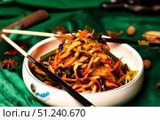 Preparing Shredded Pork With Garlic Sauce at a Chinese Cuisine Restaurant. Стоковое фото, фотограф Aleksandr Golubev / Фотобанк Лори