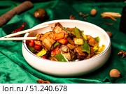 Braised Pork Belly With Peppers, A Culinary Delight From China. Стоковое фото, фотограф Aleksandr Golubev / Фотобанк Лори