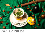 Still Life Showcasing Luxurious Chinese Avian Egg Drop Soup Aesthetic. Стоковое фото, фотограф Aleksandr Golubev / Фотобанк Лори