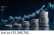 Money coin stack growing graph investment. Finance save. Success, growth wealth stock market. Business in the digital age. Trading chart in financial concepts. Prosperity. Cryptocurrency. Technology. Стоковое AI-изображение, AI-художник Марина Демидюк / Фотобанк Лори