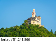 Marksburg Castle on Sunny Summer Day. Braubach, Rhineland-Palatinate, Germany. Стоковое фото, фотограф Максим Забаровский / Фотобанк Лори