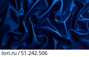 Wrinkled navy blue satin fabric with shiny reflections smooth texture and dynamic folds for fashion background or branding. Стоковое AI-изображение, AI-художник Павел Муравьев / Фотобанк Лори
