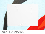 colorful urban wall texture with wrinkled glued poster template. Стоковое фото, фотограф Александра Конопля / Фотобанк Лори