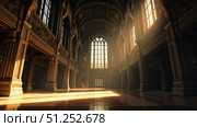 Sunbeams shining through stained glass windows in empty cathedral interior. Стоковое фото, фотограф David Kashakhi / Фотобанк Лори