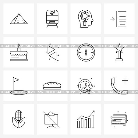 16 Interface Line Icon Set of modern symbols on candle, text, gear, paragraph, indent Vector Illustration. Стоковая иллюстрация, агентство Ingram Publishing / Фотобанк Лори