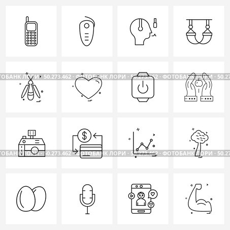 16 Universal Icons Pixel Perfect Symbols of insects, house fly, camera commentary, relaxation, camping Vector Illustration. Стоковая иллюстрация, агентство Ingram Publishing / Фотобанк Лори