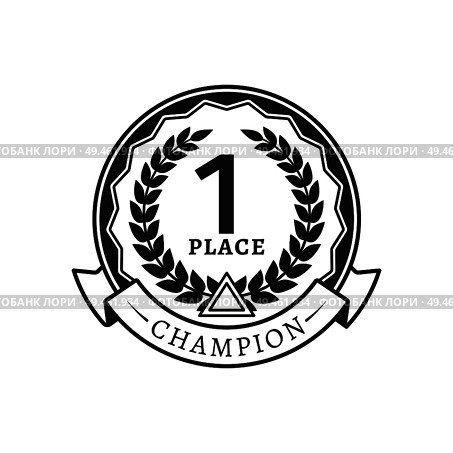 1st Place medal for champion monochrome logotype. Award or reward that given in sport championship emblem isolated cartoon flat vector illustration.. 1st Place Medal for Champion Monochrome Logotype. Стоковая иллюстрация, агентство Ingram Publishing / Фотобанк Лори