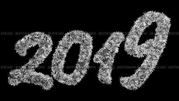 2019 New Year inscription consisting of large snowflakes on a black background. Optimal for using in screen mode. 3D rendering. Стоковая иллюстрация, иллюстратор LVV / Фотобанк Лори