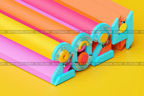3D illustration inscription 2024 on a colorful  background. Changeability of years. Illustration of the symbol of the new year. Стоковое фото, фотограф Виталий Сова / Фотобанк Лори