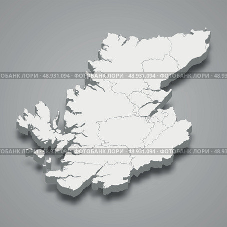 3d isometric map of Highland is a region of Scotland, Стоковая иллюстрация, иллюстратор Максим Гребешков / Фотобанк Лори