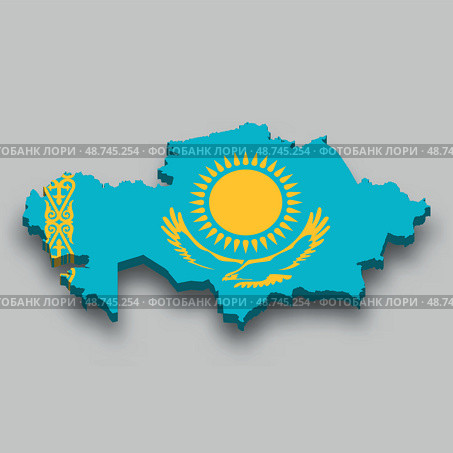 3d isometric Map of Kazakhstan with national flag. Стоковая иллюстрация, иллюстратор Максим Гребешков / Фотобанк Лори
