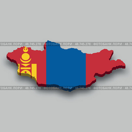 3d isometric Map of Mongolia with national flag. Стоковая иллюстрация, иллюстратор Максим Гребешков / Фотобанк Лори