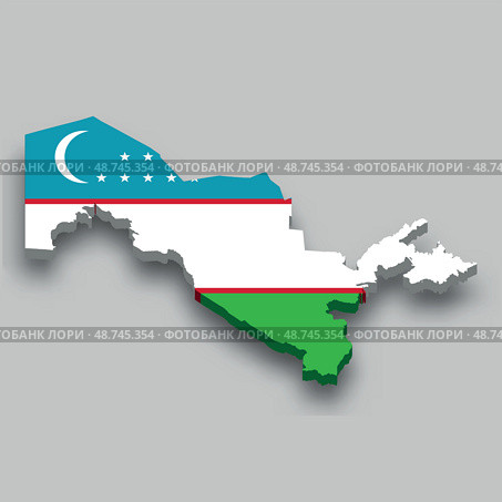 3d isometric Map of Uzbekistan with national flag. Стоковая иллюстрация, иллюстратор Максим Гребешков / Фотобанк Лори