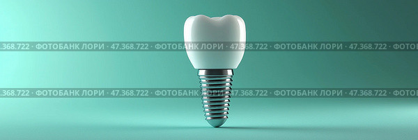 3d rendering of a tooth with dental implant on a green background, banner. 3d визуализация зуба с зубным имплантатом на зеленом фоне, баннер. Стоковое AI-изображение, AI-художник Katsiaryna Repich / Фотобанк Лори