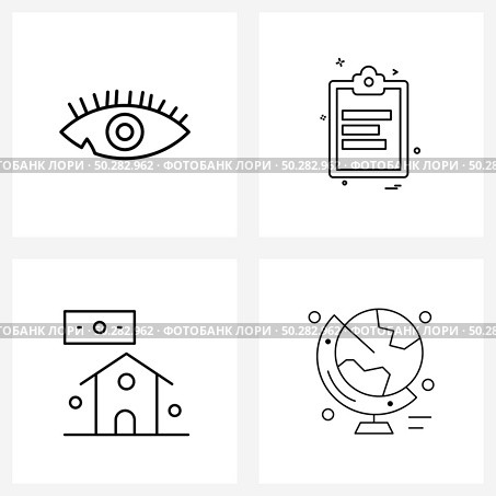 4 Interface Line Icon Set of modern symbols on eye, credit, test, doc, house Vector Illustration. Стоковая иллюстрация, агентство Ingram Publishing / Фотобанк Лори