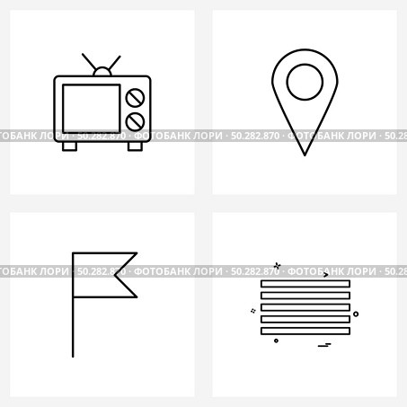 4 Universal Icons Pixel Perfect Symbols of electronics, media, TV, location, tools Vector Illustration. Стоковая иллюстрация, агентство Ingram Publishing / Фотобанк Лори