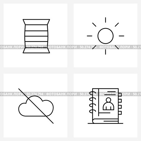 4 Universal Line Icon Pixel Perfect Symbols of chips, disable, brightness, cloud, communication Vector Illustration. Стоковая иллюстрация, агентство Ingram Publishing / Фотобанк Лори