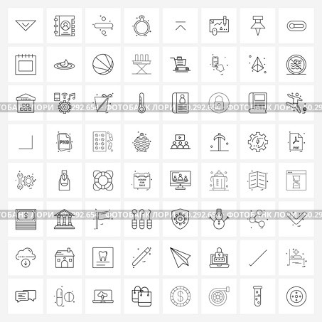 64 Interface Line Icon Set of modern symbols on skip, media, math, jewel, ring Vector Illustration. Стоковая иллюстрация, агентство Ingram Publishing / Фотобанк Лори