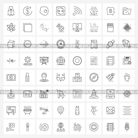 64 Interface Line Icon Set of modern symbols on Wi-Fi, electronics, refund, plug, meal Vector Illustration. Стоковая иллюстрация, агентство Ingram Publishing / Фотобанк Лори
