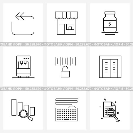9 Universal Icons Pixel Perfect Symbols of water, purifier, shop, filtration, power Vector Illustration. Стоковая иллюстрация, агентство Ingram Publishing / Фотобанк Лори