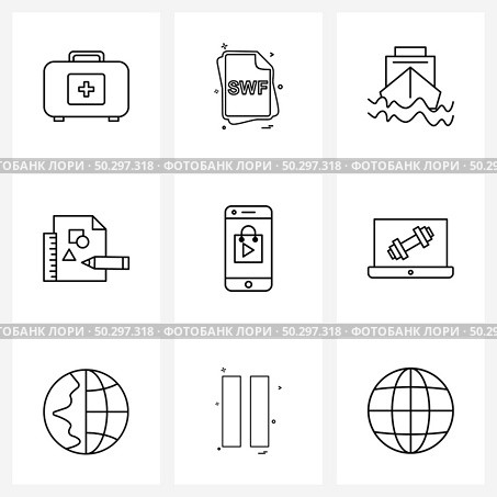 9 Universal Line Icon Pixel Perfect Symbols of cell, pencil, swift, scale, document Vector Illustration. Стоковая иллюстрация, агентство Ingram Publishing / Фотобанк Лори