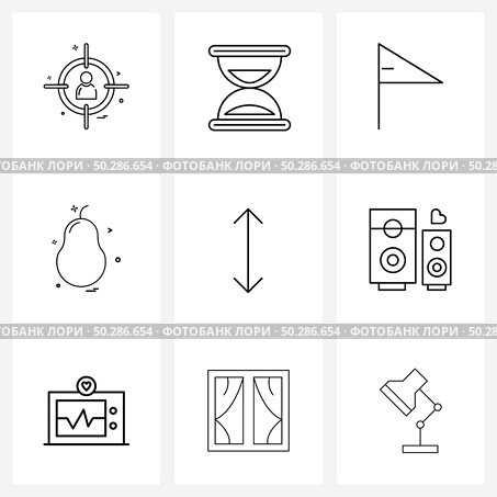 9 Universal Line Icons for Web and Mobile arrow, expand, flag, pear, food Vector Illustration. Стоковая иллюстрация, агентство Ingram Publishing / Фотобанк Лори