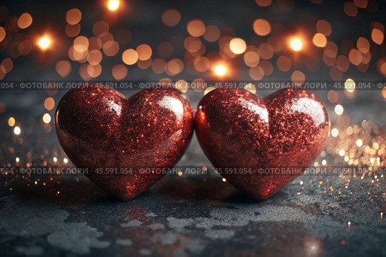 A banner for Valentine's Day. A red heart with festive lights on the sides in the background. A mock-up of an invitation card for a Valentine's Day party, a place to copy. Стоковое AI-изображение, AI-художник Photojuli / Фотобанк Лори