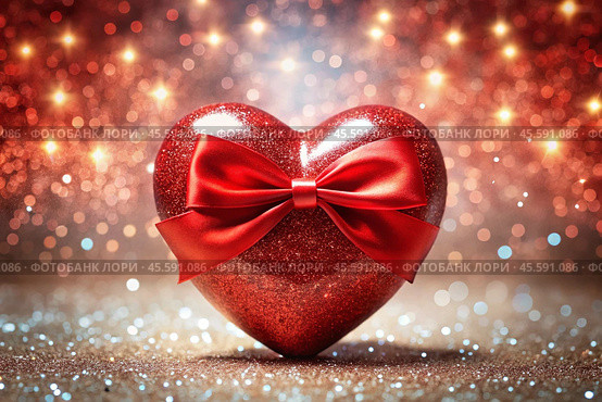 A banner for Valentine's Day. A red heart with festive lights on the sides in the background. A mock-up of an invitation card for a Valentine's Day party, a place to copy. Стоковое AI-изображение, AI-художник Photojuli / Фотобанк Лори