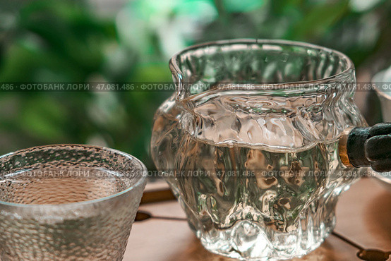 A Beautiful and Refreshing Glass Pitcher of Water Surrounded by the Magnificence of Nature Outdoors. Стоковое фото, фотограф David Kashakhi / Фотобанк Лори