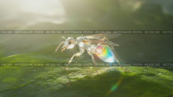 A bug is on a leaf and the sunlight is shining on it. Стоковое AI-видео, аниматор Виктория Кольцова / Фотобанк Лори