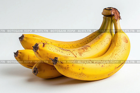 A bunch of ripe yellow bananas isolated on a white background. Стоковое AI-изображение, AI-художник Veniamin Kraskov / Фотобанк Лори