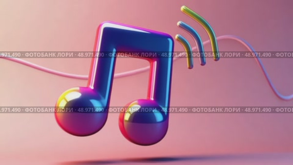 A candy-colored 3D music note icon with glossy finish, appearing to vibrate with sound waves, fun and energetic vibes. Стоковое AI-видео, аниматор Sergey Grishin / Фотобанк Лори