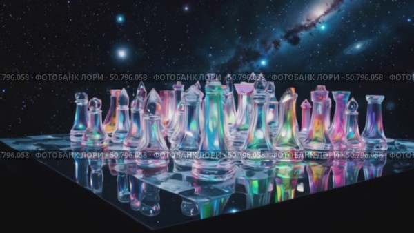 A chess board with a rainbow of colors and a starry background. Стоковое AI-видео, аниматор Виктория Кольцова / Фотобанк Лори