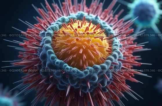 A close up of a virus that has been infected, AI. Стоковое AI-изображение, AI-художник Терехова Марина / Фотобанк Лори