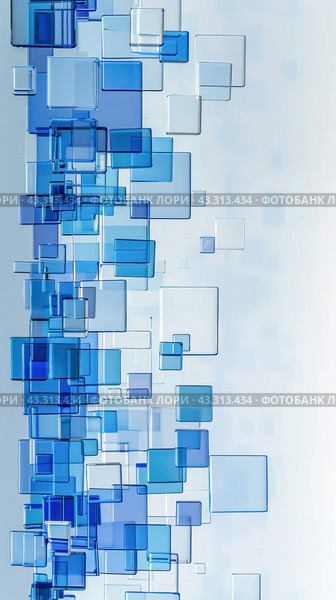 A collection of blue squares are precisely arranged against a plain white background. Стоковое AI-изображение, AI-художник Юрий Поздников / Фотобанк Лори