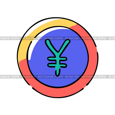 A colorful and playful illustration of the Japanese yen symbol within a circular frame. Perfect for representing finances. currencies. and Asian markets in a lighthearted and modern style. Стоковая иллюстрация, агентство Ingram Publishing / Фотобанк Лори