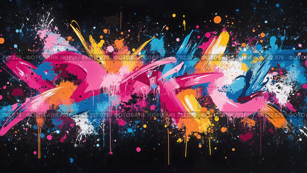 A colorful graffiti with the letters D, A, K, and C. Стоковое AI-изображение, AI-художник Ярославский Максим / Фотобанк Лори